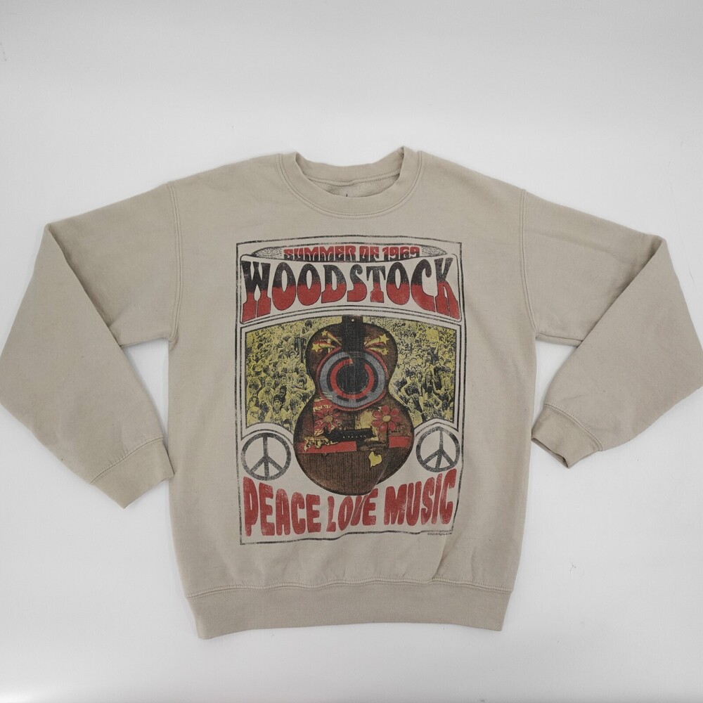 Woodstock Sweatshirt Mens Small Beige Peace Love Music 1969 Summer Crewneck 2020